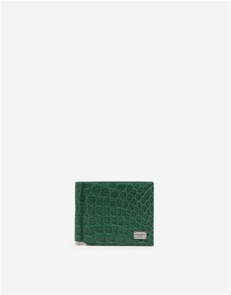 Crocodile bifold wallet with moneyclip and branded tag